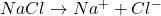 NaCl \rightarrow Na^+ + Cl^-
