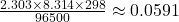 \frac{2.303\times8.314\times298}{96500}\approx0.0591