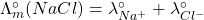 \Lambda_m^\circ(NaCl) =\lambda^\circ_{Na^+} + \lambda^\circ_{Cl^-}