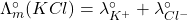 \Lambda_m^\circ(KCl) =\lambda^\circ_{K^+} + \lambda^\circ_{Cl^-}