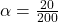 \alpha=\frac{20}{200}