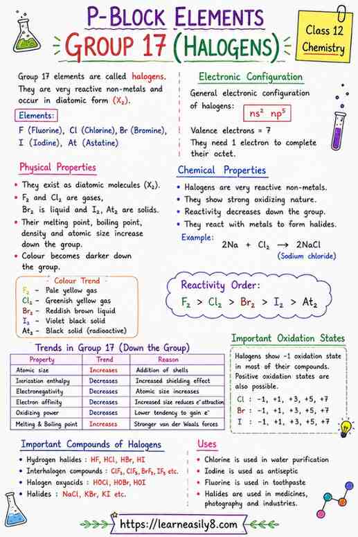 P- Block Elements Chemistry 12th: Notes of group 17