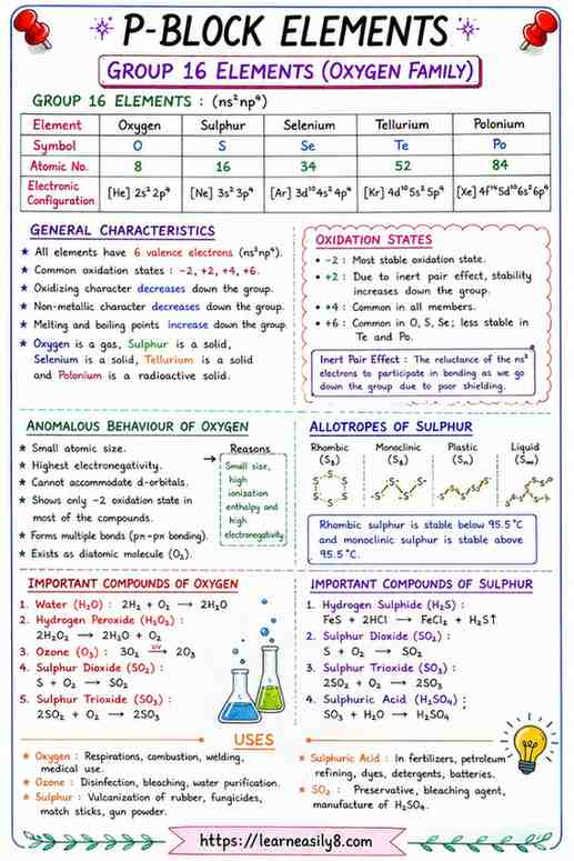 P-Block Elements Chemistry 12th Notes of Group 16