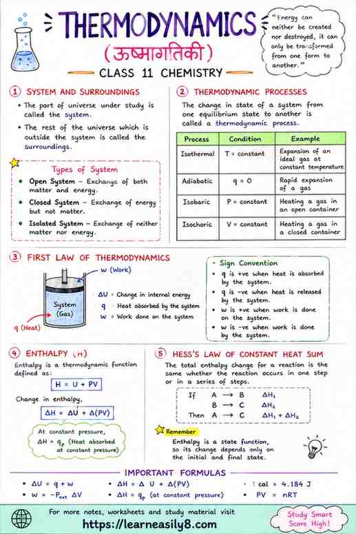 Thermodynamic Laws in Physical Chemistry: Class 11 Notes