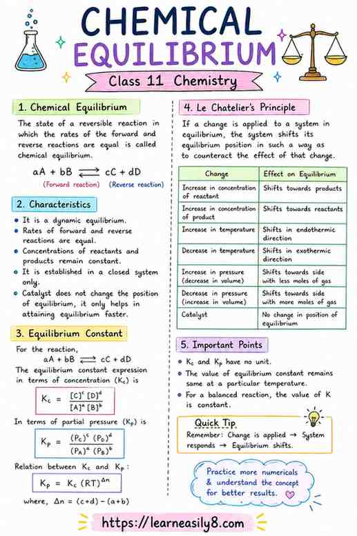 Chemical Equilibrium Notes Class 11 Chemistry | Short & Easy