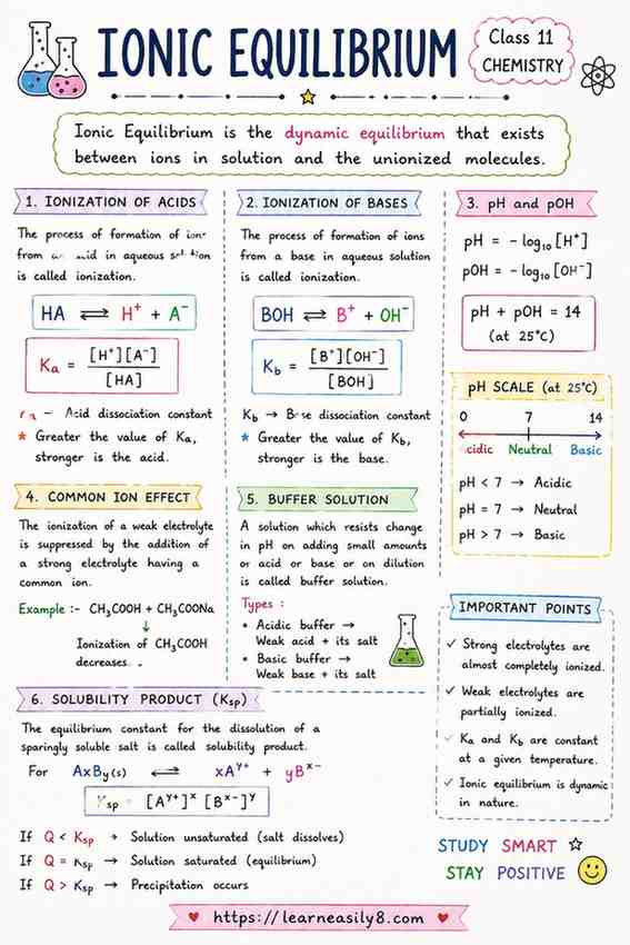 Ionic Equilibrium Short and Easy Notes for Class 11 Chemistry