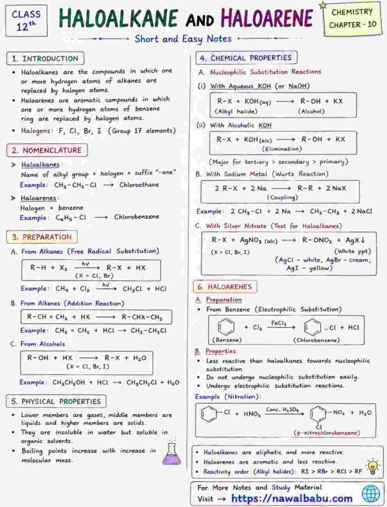Haloalkane and Haloarene: Short and Easy notes for Class 12th