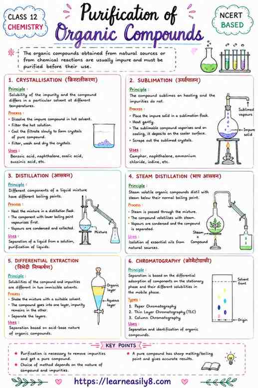 Purification of Organic Compounds Class 12 Notes in Hindi: NCERT के Short & Easy Notes