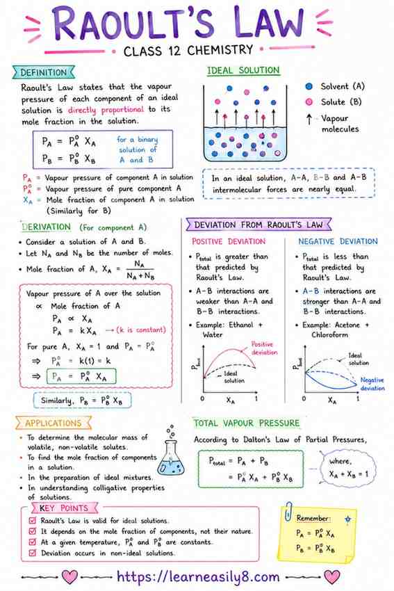 Raoult's Law Class 12: Definition, Derivation & Applications