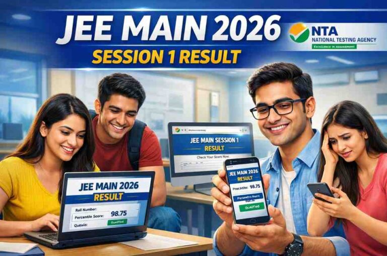 JEE Main 2026 Session 1 Result checking online by Indian students on laptop and mobile