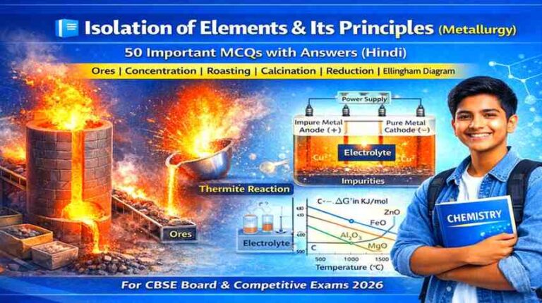 Isolation of Elements (Metallurgy) – 50 Important MCQs with Answers | Class 12 Chemistry