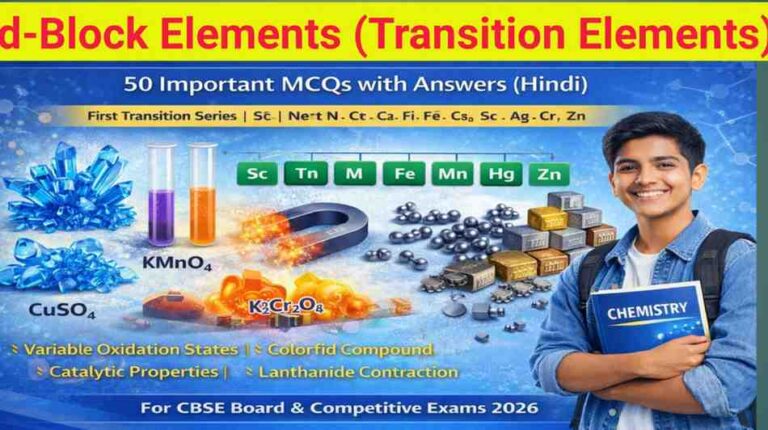 d-Block Elements MCQ Class 12 – 50 Important Questions with Answers (Hindi)