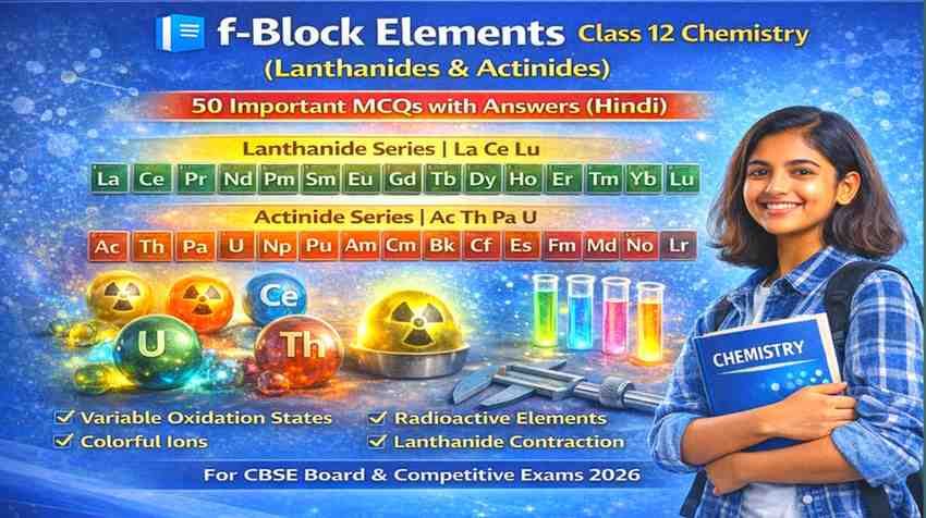 f-Block Elements MCQ Class 12Chemistry के 50 महत्वपूर्ण प्रश्न उत्तर सहित | Board Exam 2026