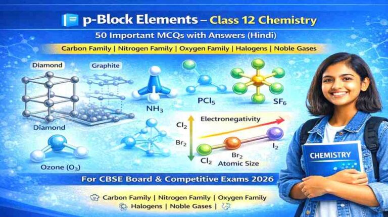 p-Block Elements MCQ Class 12 – 50 Important Questions with Answers (Hindi)