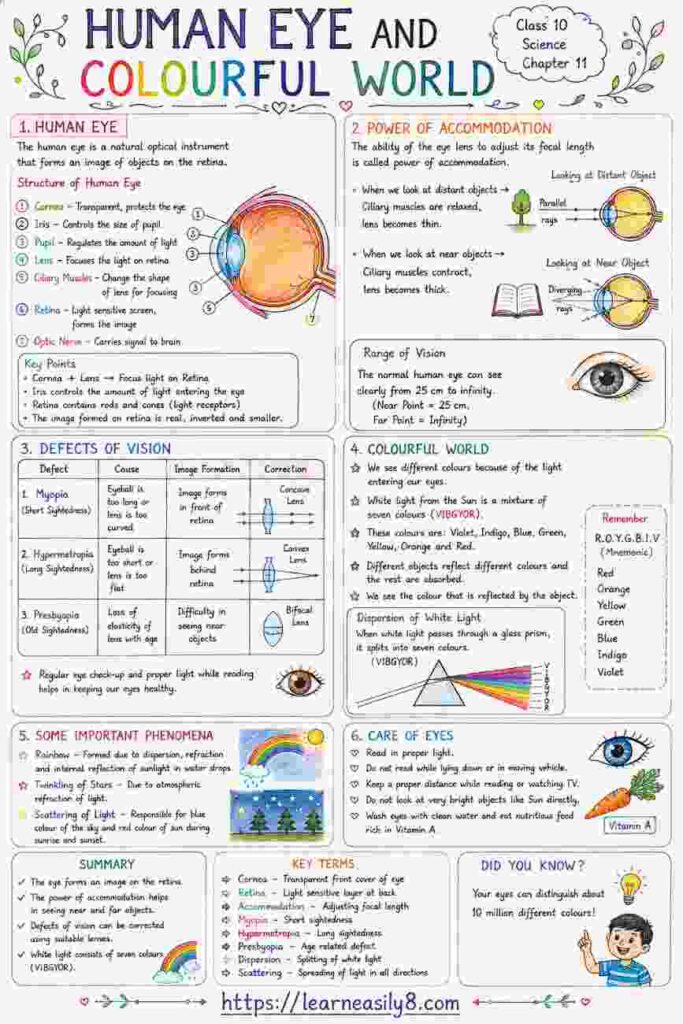 Human Eye and Colourful World MCQs Class 10 Bihar Board 2026 (Hindi + English)