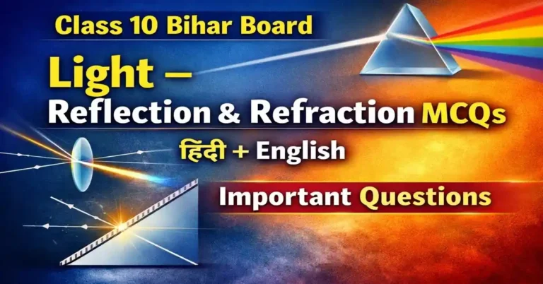 Class 10 Light Reflection and Refraction MCQs | Bihar Board Hindi English Questions