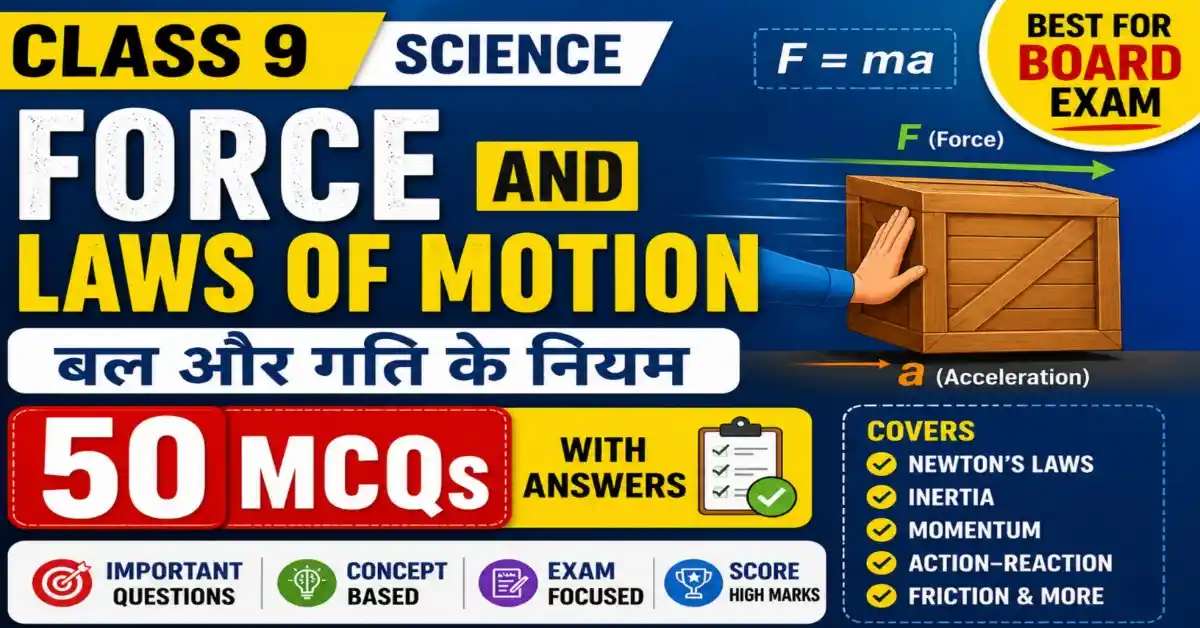 Force and Laws of Motion MCQ Class 9 in Hindi | बल और गति के नियम Questions with Answers