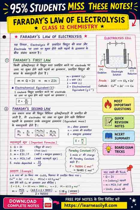 Faraday’s Law of Electrolysis Class 12 | Notes & Formula