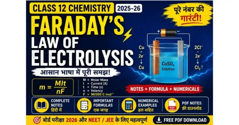 Faraday’s Law of Electrolysis Class 12 | Notes & Formula