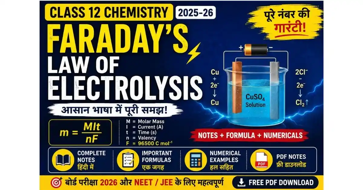 Faraday’s Law of Electrolysis Class 12 | Notes & Formula