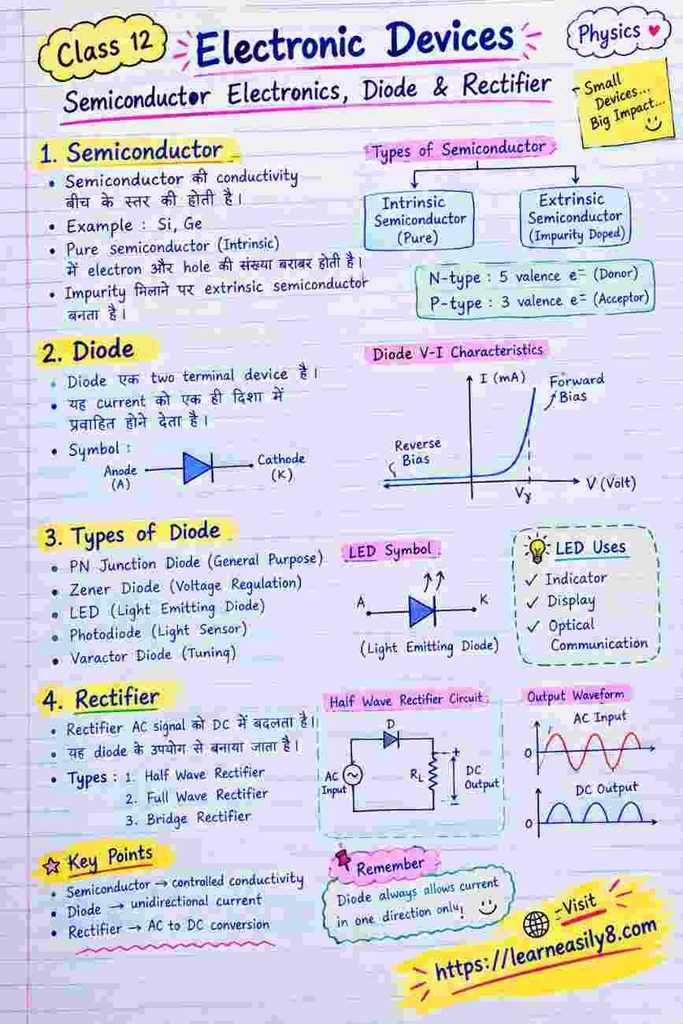 Electronic Devices Class 12 Notes in Hindi | Diode & Semiconductor