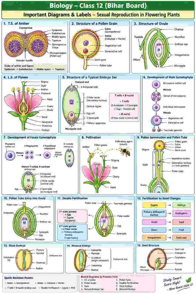 Sexual Reproduction in Flowering Plants Class 12 Notes Hindi | Bihar Board 2027