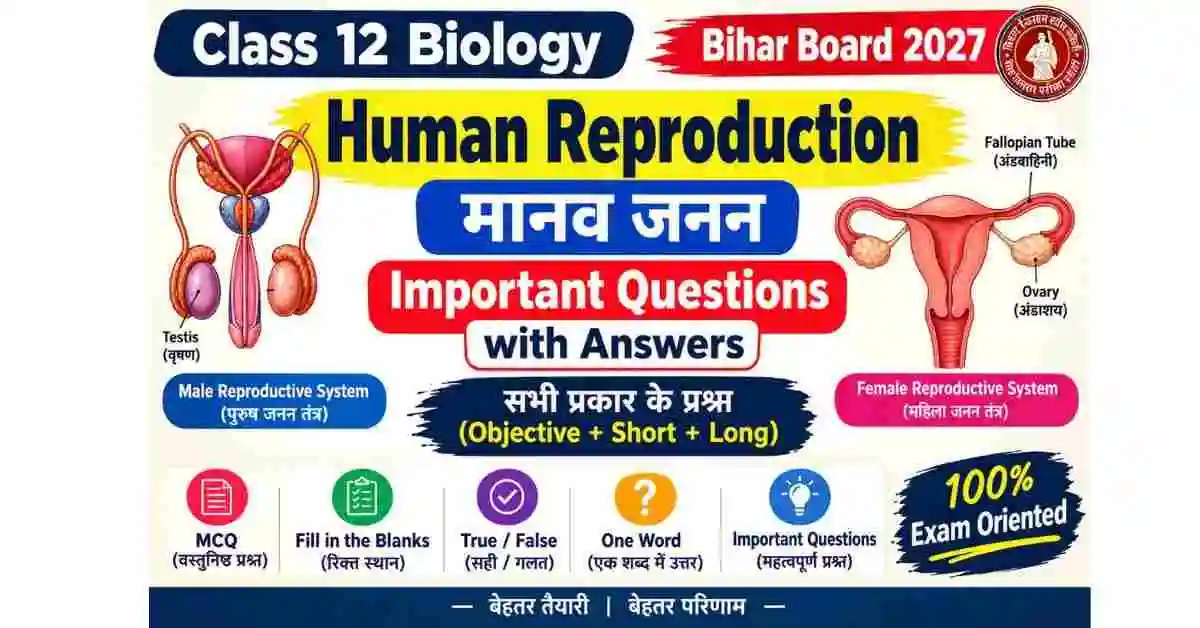 Human Reproduction Class 12 Important Questions | Bihar Board 2027